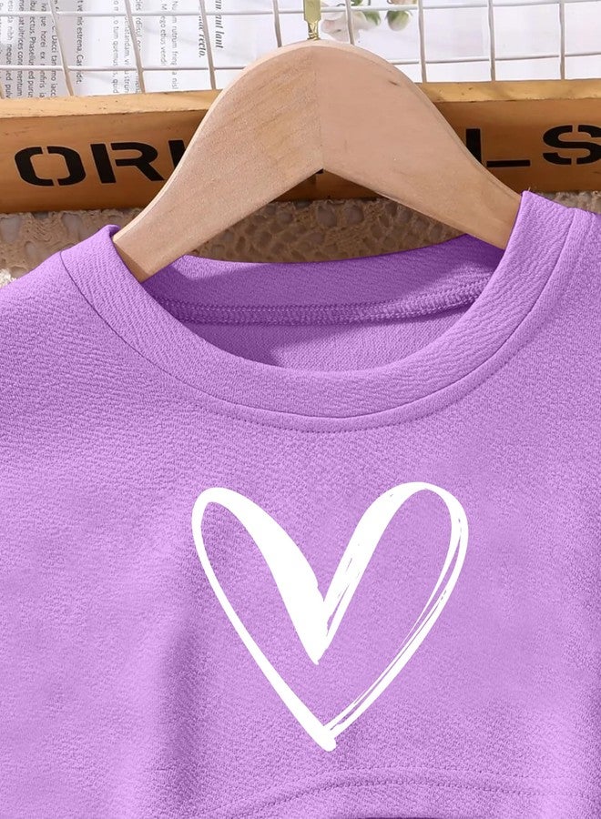 Hilinker Girls 3 Piece Summer Outfits Cute Graphic Crop Tee and Cami Top with Shorts Set Purple Heart 9-10 Year - Image 3